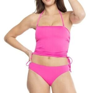 NWT Roxy Bandeau Crop Swim Top and Hipster Swim Bottoms Size Large Maui Pink